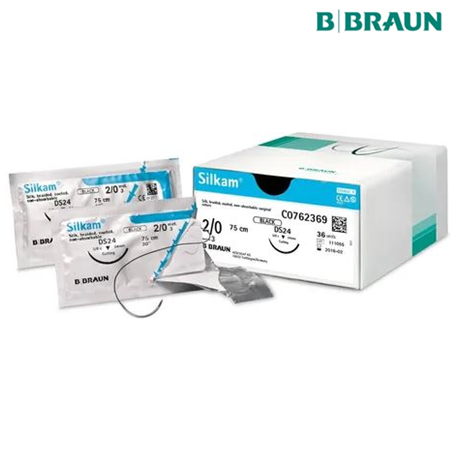 B. Braun Silkam Sutures Black 2/0 (3) 75cm, HR26, 36pcs/box